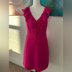 Anthropologie Leifsdottir NWT Pink Ruffled Bowed Sheath Cocktail Dress Classic 4